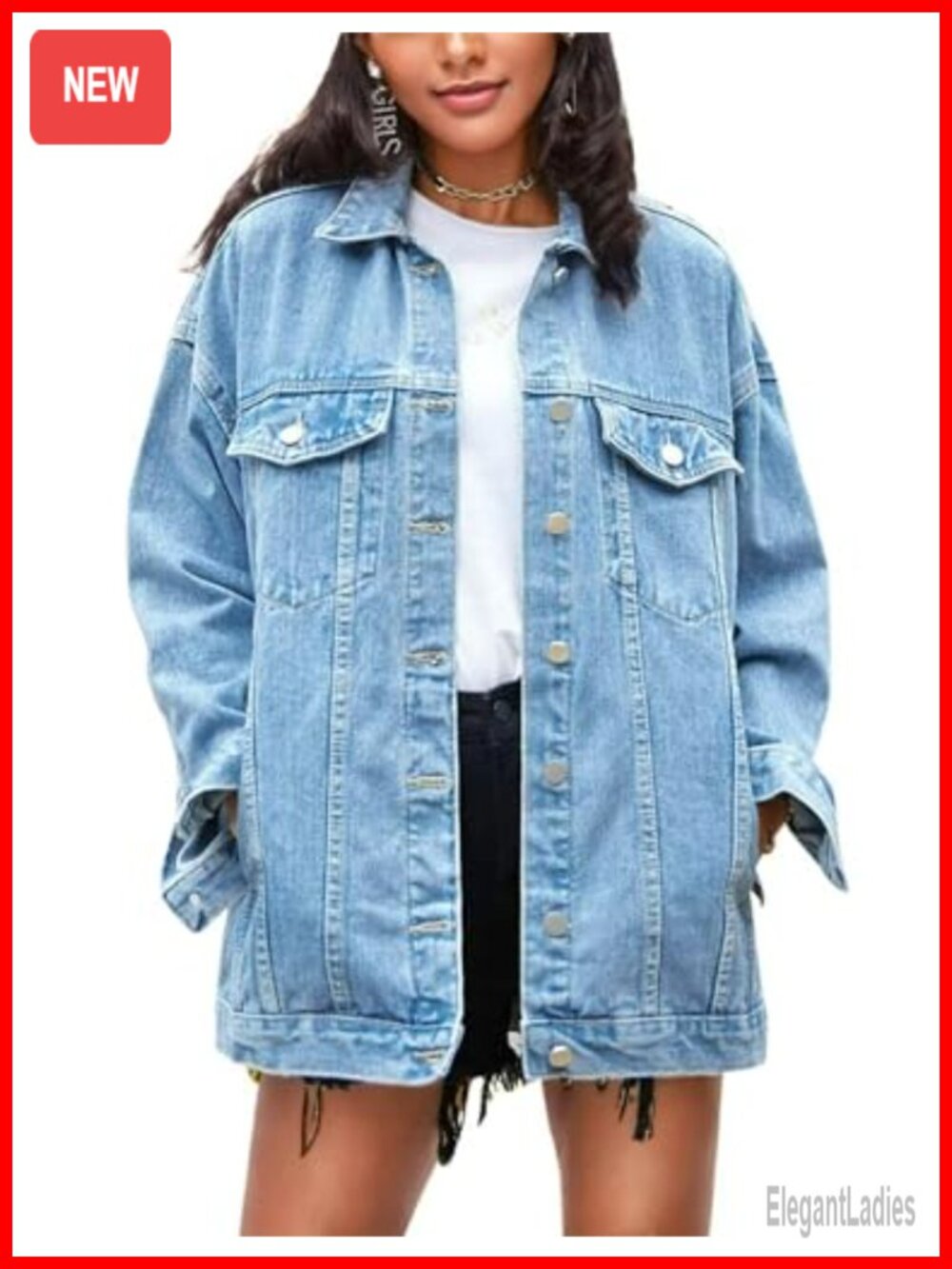 Oversized 100% Cotton Denim Jacket Women Boyfriend Jean Coat